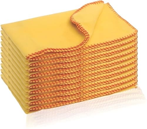 Image of Yellow Dusters 10PC Cleaning Cloth Car bike Polishing Dry Dusting Cloths For Window TV Kids Table Glass Kitchen PC Soft Cloth For Oiling Wood Cotton Wipe Clean Reusable Washable (10, 30cm X 33cm)