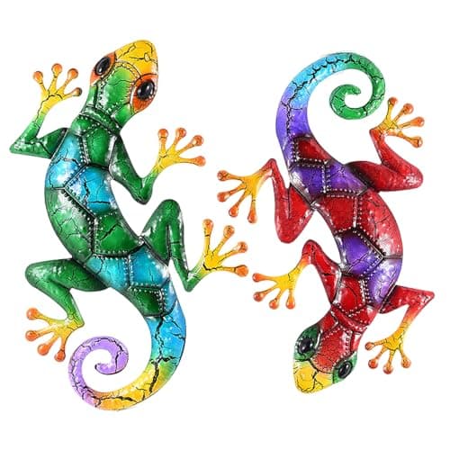 Image of Huspox 43cm Metal Gecko Wall Art Large 2 Pack, Outdoor Lizard Garden Decor, Hanging Wall Decor Sculpture for Garden Fence Home