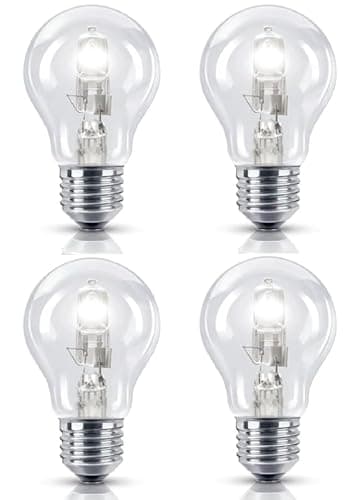 Image of 4 Pack 70W =(100W) Eco Classic ES E27 A55 Bulbs, 100% Dimmable, 1200 Lumen, 2700K Warm White, AC 230V, Edison Screw, GLS Round, for Lamps, Wall Lights, Pendants