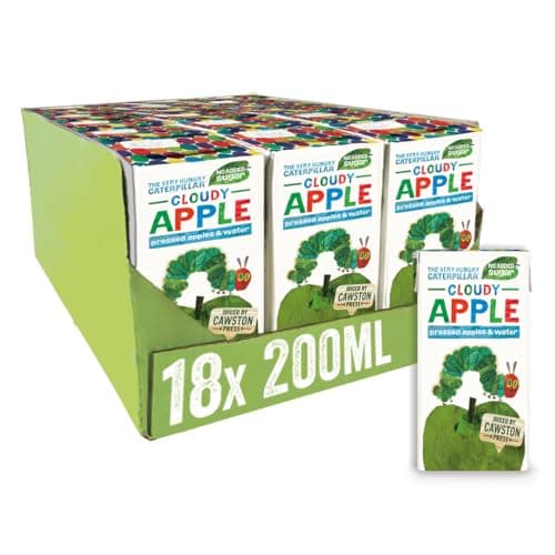 Image of Cawston Press The Very Hungry Caterpillar Fruit Water Kids Drink | Pressed Apple Flavoured Water | 200ml x 18 Pack Apple Juice Cartons | School Approved – No Added Sugar – Vegan | For Kids Lunchbox