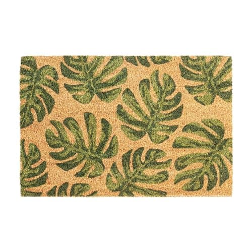 Image of Nicola Spring Coir Door Mat - 60 x 40cm - Monstera - Pack of 2 - Decorative Indoor Front Door Floor Mat Entry Dirt Trapper Rug Outdoor Boot Scraper Non Slip Backing Doormat