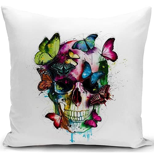 Image of KUNQIAN Skull Cushion Cover Gothic Skull Gifts Skeleton Throw Pillow Case Decor for Home Livingroom Couch Bedroom Sofa Decorate 18"x18"
