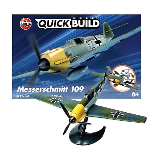 Image of Airfix - QUICKBUILD Model Aircraft Kits - J6001 Messerschmitt Bf109 Model Building Kit for Kids 6+, Construction Plane Toys for Boys - Fighter Jet & Toy Aeroplane Sets, Plane Enthusiast Gifts