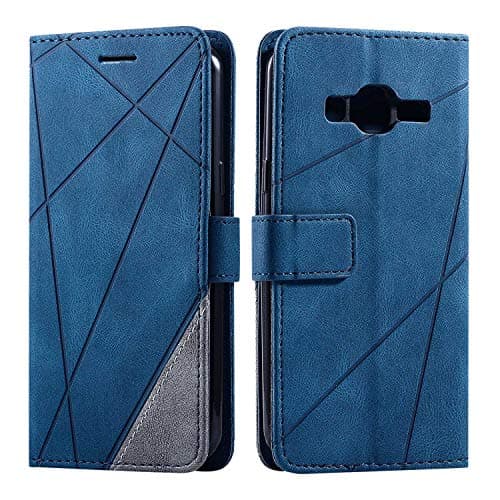 Image of SONWO Case for Galaxy J3 2015 / Galaxy J3 2016 Case, Premium Leather Flip Wallet Case Magnetic Closure Card Slots Kickstand Phone Case for Samsung Galaxy J3 2015 / Galaxy J3 2016, Blue