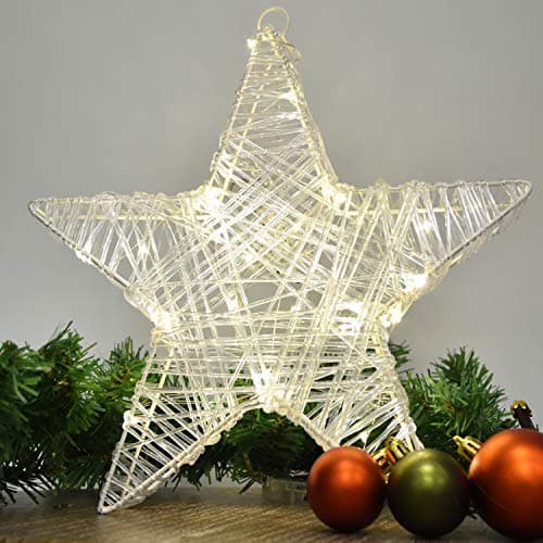 Image of GEEZY 3D Christmas Star Light Decoration, 30cm - Battery Powered Indoor Xmas Ornament - 30 Pre-Lit LED Warm White, Built-in Timer, Freestanding & Hanging Silhouette for Window, Table, Mantle, Wall
