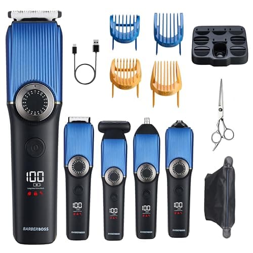 Image of BarberBoss Men’s 5-in-1 Grooming Kit, Cordless Beard Trimmer, Hair Clippers, Body Groomer, Detail Trimmer & Nose, Ear Clipper with Precision Dial, Rechargeable Facial Groomer for Men