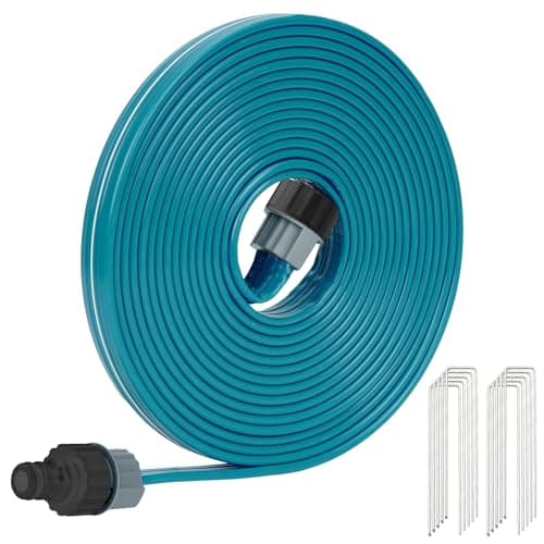 Image of KOBAZ 4.5 m Sprinkler Soaker Hosepipe, Flat Perforated Drip Irrigation Hose with Garden Pegs, Fine Mist Watering Pipe for Lawn, Large Gardens