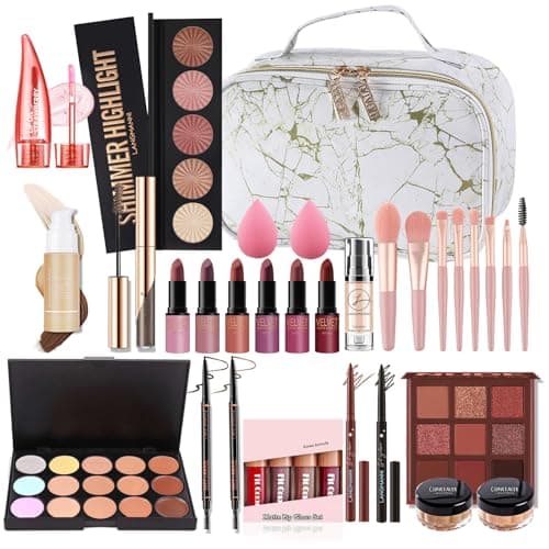 Image of All-In-One Makeup Kit, MKNZOME Complete Makeup Gift Set Full Kit Combination with Eyeshadow Lipstick Concealer etc, Essential Starter Bundle for Women, Pro Multi-uses Beauty Cosmetic Set with Gift Box