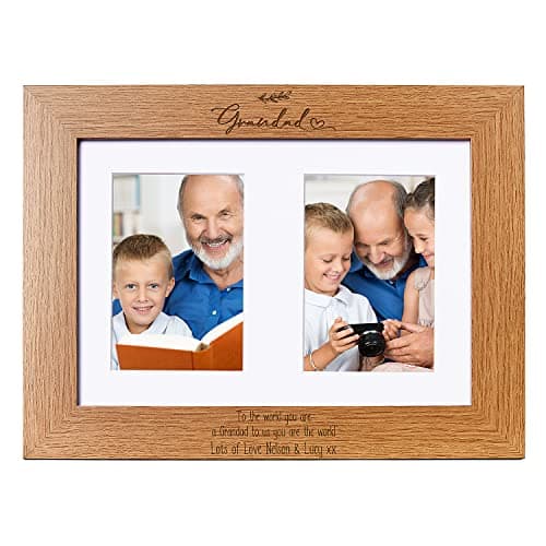 Image of Personalised Grandad Wooden Double Brown Photo Frame Gift For 2 x 6" x 4" Pictures