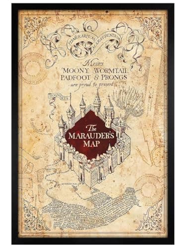 Image of Grindstore Harry Potter Marauder's Map Maxi Poster - Black Wooden Framed Wall Art - For Living Room, Bedroom, Home or Office Display
