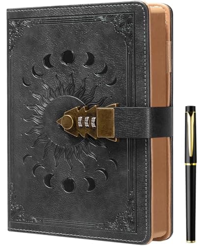Image of ZXHQ Lock Diary with Pen, A5 Ruled 240 Pages PU Leather Journal with Lock, Refillable Hardcover journals for Writing Personal Planner Organizer for Men and Women, Size A5(8.5 × 5.9 Inch) Dark Grey
