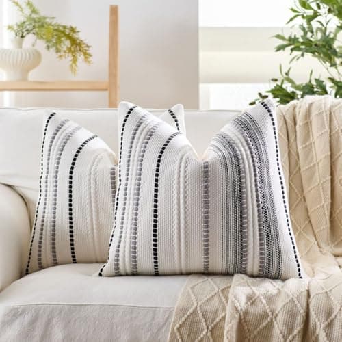 Image of SCVBLJS Grey Cushion Covers 45x45cm squaer stripes black Cushion case Decorative Sofa Throw Pillow Cover Home Office Decoration soft cushions 18x18Inch set of 2