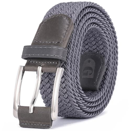 Image of Glamicci Men’s Elastic Braided Belt | Stretch Woven Belt for Golf, Casual & Dress Pants | Adjustable Comfort Fit | 1 3/8" (34mm) | Gift Box Included (Grey, XL 40-45” Waist)