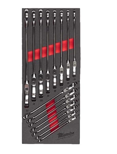 Image of Milwaukee MAX BITE Joint Ratchet Combination Spanner Foam Insert for 30 Inch Workshop Trolley 15 Pieces