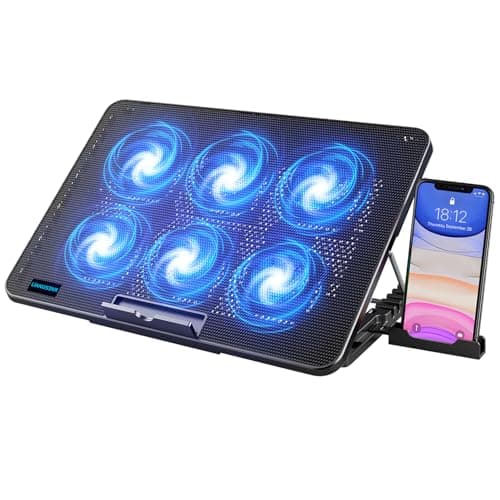 Image of LIANGSTAR Laptop Cooling Pad, Laptop Cooler with 6 Quiet Fans for 12-17 Inch Notebook Gaming Fan Stable Stand, 7 Height & Wind Speed Adjustable, 2 USB Port & Phone Holder (Black)