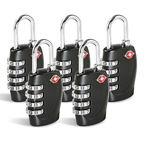 Image of CFMOUR TSA Suitcase Locks - 1, 2, 3, 4, 5, 6 Pack 4-Dial Security Travel Combination Padlock for Suitcases Luggage Case Bag Code Lock - Black (Pack of 5)
