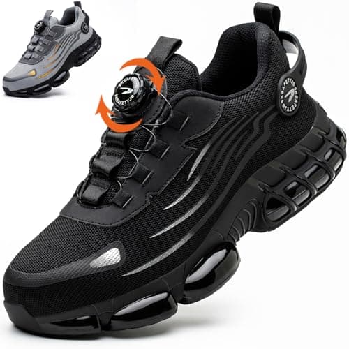 Image of OBIDER Safety Trainers, Safety Shoes Men Women, Comfortable Lightweight Work Shoes, Upgraded Swivel Buckle Shoelaces, Non Slip Work Trainers with Air Cushion Black