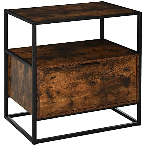 Image of HOMCOM Industrial-Style Side Table w/Drawer Open Shelf Steel Frame Large Base Two-Tone Retro Stylish Home Furniture Bedroom Living Room