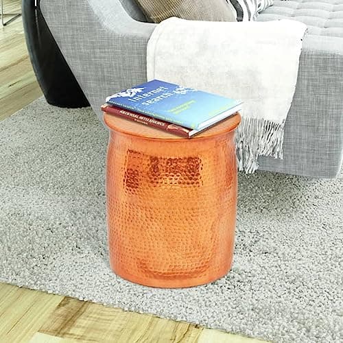 Image of RCODSSK Hammered Aluminium Stool Side Table, Brass Copper Colour, Rustic Polished Finish, Durable Decorative Seat for Living Room