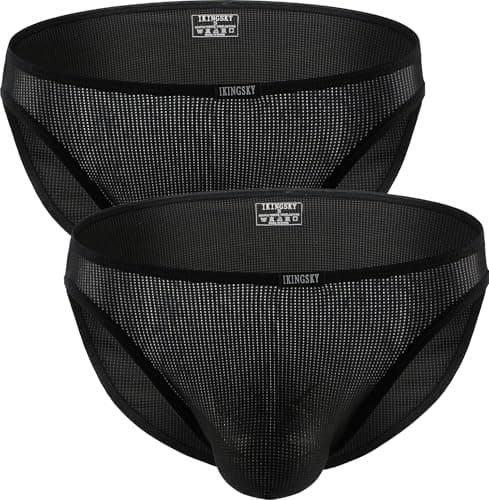 Image of iKingsky Men's Seamless Front Pouch Bikini Underwear Sexy Low Rise Breathable Men Tagless Briefs Underwear, Black-2 Pack, L