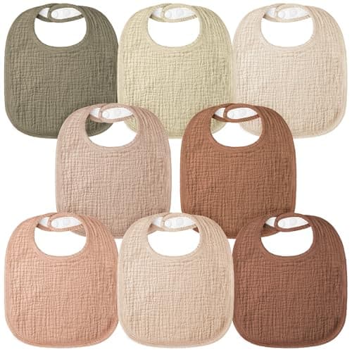 Image of bearmoss Muslin Baby Dribble Bibs 100% Cotton Baby Bandana Square Drool Bibs for Unisex Baby Girls Boys Toddlers Drooling and Teething (Coconut Mocha)