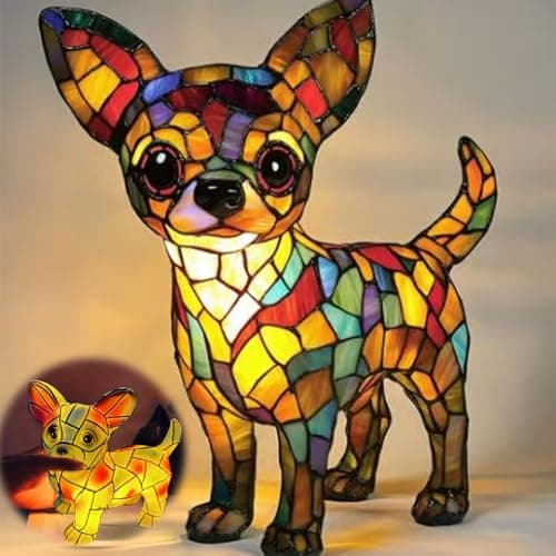 Image of Neioaas Dachshund Lamps-Retro Dogs Stained Resin Tabletop Night Light, Dog Series Art Night Light, 3D Cute Pet Dogs Themed Lamp Stained Glass LED Table Lamps, Fun Gift for Dog Lovers (Chihuahua)