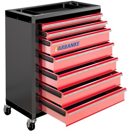 Image of LARBANKE 7-Drawer Rolling Tool Chest with Lock&Drawer Lining,Tool Chest with Universal Lockable Wheels,with Multifunctional Countertop,Special Connect Rods for Connection with 5-Drawer Tool Cabinet