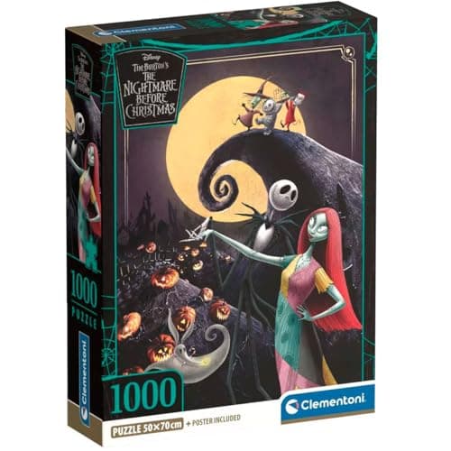 Image of Clementoni - Puzzle 1000 Pieces for Adults and Boys, Special Series, Theme Night Mare Before Christmas, Compact Box with Poster, Gift Idea for Men and Women, Made in Italy, 50 x 70 cm, 37060