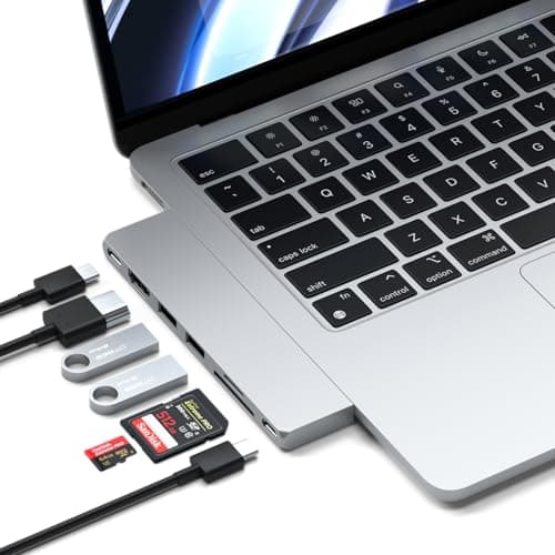 Image of SATECHI 7-in-1 USB-C Pro Slim Multiport Hub, USB4 up to 6K@60Hz, 100W PD Charging, USB 3.2 Gen2, HDMI 4K, SD/MicroSD Card Readers, Fast Data Transfer for MacBook Air & Pro M5 M4 M3 – Silver