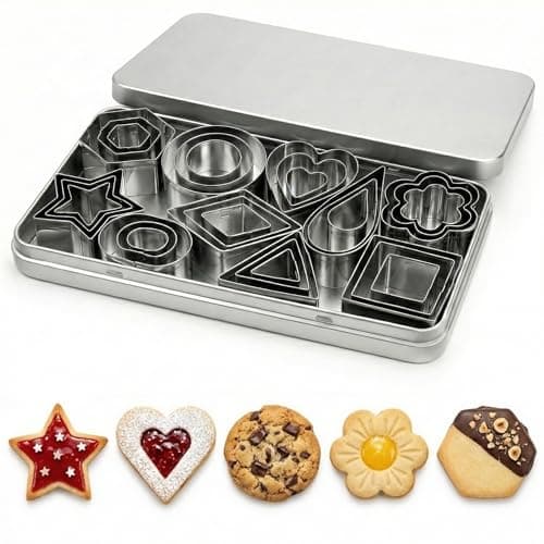 Image of 30 Pcs Mini Cookie Cutters Set, Stainless Steel Small Geometric Biscuit Cutters for Baking, Pastry, Fondant & Polymer Clay - Metal Star, Heart, Flower, Round & Square Shape Moulds
