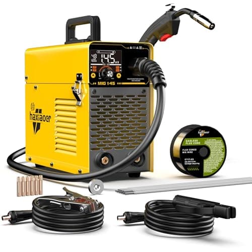 Image of HAXIAOER 145A Gasless MIG Welders, 3 in 1 Portable Flux MIG/ARC/Lift TIG MIG Welding Machine with Smart Digital LED Dispaly, Semi-Automatically Synergy Inverter MIG Welder, Best for Beginner