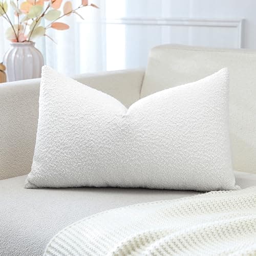 Image of Artscope Pack of 1 Textured Boucle Cushion Covers Lumbar Pillow Cases Cozy Soft Decorative Couch Pillow Covers for Chair Sofa Bedroom Living Room Home Decor 30x50cm, Ivory White