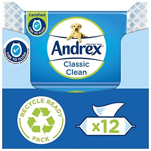 Image of Andrex Ultimate Fresh Washlets, 12 Packs - Gentle, Biodegradable, Flushable Toilet Wipes for Everyday Hygiene, Use with Regular Toilet Roll for a Shower Fresh Clean