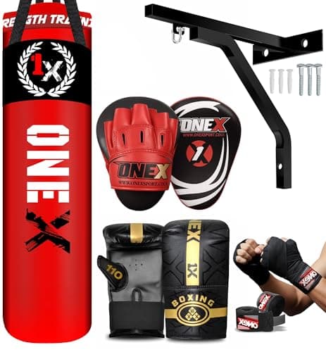 Image of Boxing bag heavy duty 3ft – 4ft – 5ft punch bag with bag Mitts MMA Muay Thai Kickboxing punching bag best boxing equipment for Indoor or Outdoor boxing Training set (Red, 4ft)