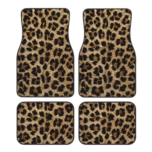Image of Mexpekil Leopard Print Car Mats Set of 4 Universal Car Floor Mats Non-Slip Car Foot Mats Decorative Car Carpet Protectors for SUV Van Truck