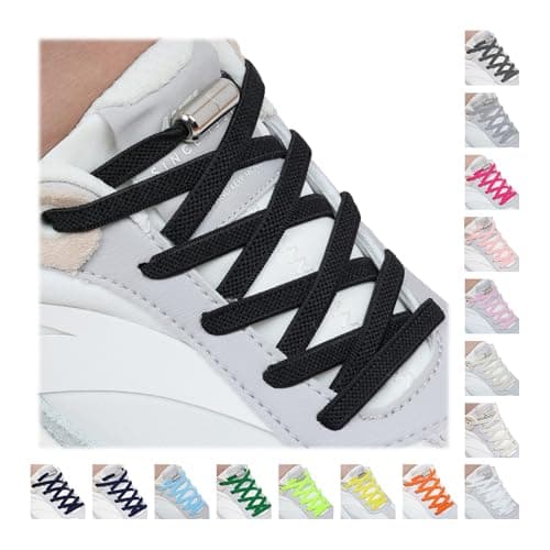 Image of Handshop 2 Pairs Elastic Shoe Laces, No Tie Shoelaces for Adults/Kids Trainers, Sneakers, Running Shoes Black 120cm