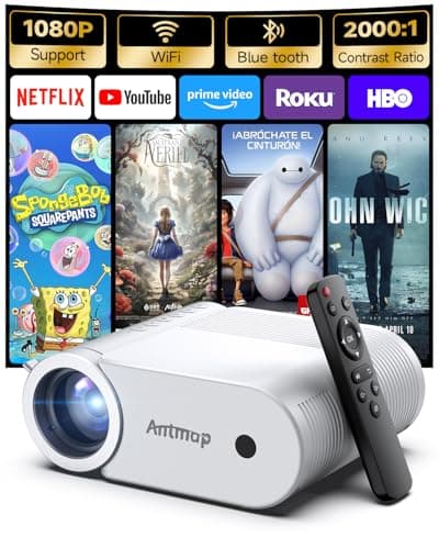 Image of Mini Projector With WiFi 6 and Bluetooth 5.4, 400 ANSI Portable Projectors 1080P for iPhone, Home Cinema 4K Support Outdoor, 200” Display Screen, Compatible with Smartphone/HDMI/USB/TV Stick
