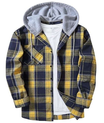 Image of JACKETOWN Men's Plaid Shirts Casual Sweatshirt Hoodie Long Sleeve Shirt with Pocket Button Down Checked Shirt Flannel Regular Fit 4 Seasons Lumberjack Shirts