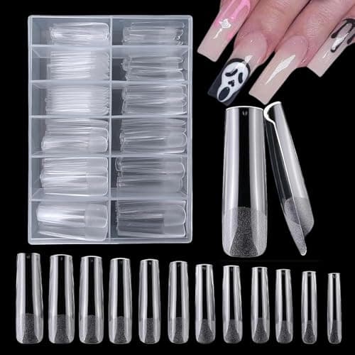 Image of Gel Nail Tips, 240pcs Square False Nails for Gel Extensions & Acrylic Nails, 12 Full Cover Sizes, Clear Nails for Salon DIY Nail Art