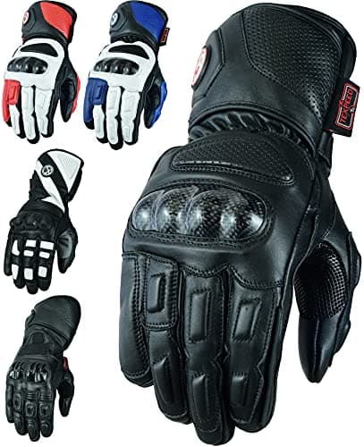 Image of Texpeed Motorcycle Mens Leather Gloves Motorbike Moped ATV Biker Riding With Armour Protection Black Short - L