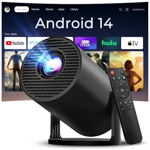 Image of Mini Projector for Bedroom Portable with WiFi 6 and Bluetooth 5.4 Built-in Apps Android 14 OS,1080P 4K Support Auto Keystone Ceiling Projector 180° Rotatable Upgraded 300Pro+ OptiBarrel 500 Black