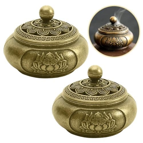 Image of 2 Pcs Vintage Incense Cone Burner, Lotus Carving Patterns Metal Incense Cone Holder for Sticks, Spa Yoga Gift Home Decoration