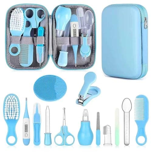 Image of Qunlions life Infant Safety Care Set with Hair Brush Comb Nail Clipper, Baby Essentials Kit for Newborn Girls Boys (Blue)