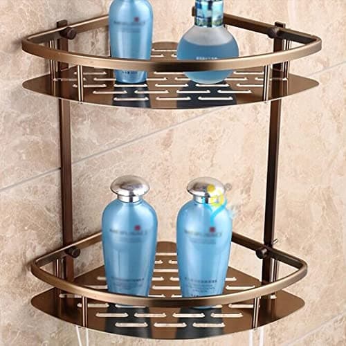 Image of GDDO Corner Shower Caddy Bathroom Shelfs Antique Bronze Alumimum Double-Layer with Hook Wall Hanging Shampoo Shower Gel Storage Rack Antique Triangle Draining Rack Kitchen Shelves/D
