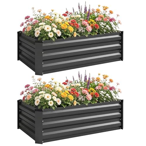 Image of Outsunny Set of 2 Raised Garden Bed, Outdoor Planter Box with Galvanised Steel Frame for Growing Vegetables, Flowers and Herbs, 100 x 60 x 30 cm, Dark Grey