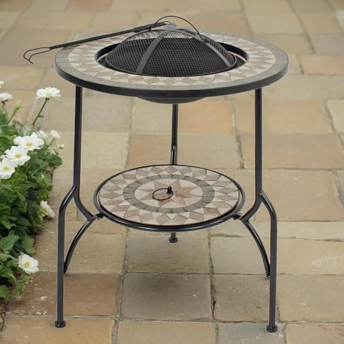 Image of Brava Outdoor Garden Patio Ceramic Mosaic Firepit BBQ Heater Table