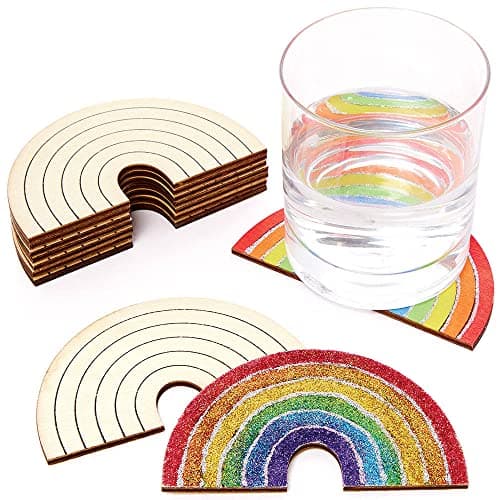 Image of Baker Ross FC764 Rainbow Wooden Coasters - Pack of 10, Painting Tiles for Kids, Kids Arts and Craft Kits