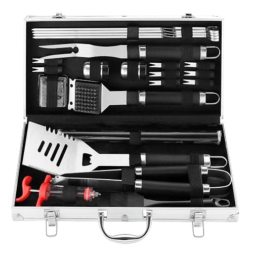 Image of grilljoy 24PCS Stainless Steel BBQ Tool Set with Aluminum Case - Heavy Duty BBQ Accessories Kit with Heat-Resist Plastic Handle - Ideal Grill Tool Set Gift for Men Dad Husband - Birthday & Camping