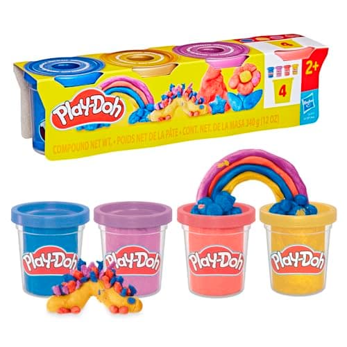 Image of Play-Doh 4-Pack Shimmer Clay, Sparkling Metallic Compound Tubs (Dark Blue, Red, Purple & Gold), Arts and Crafts Toys for Kids (2+), Non-Toxic Modelling Compound, Gift for Kids