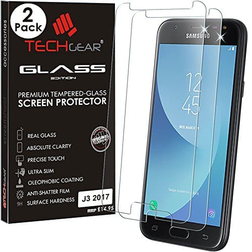 Image of TECHGEAR [2 Pack] GLASS Edition for Galaxy J3 2017 (SM-J330 Series) - Genuine Tempered Glass Screen Protector Guard Covers Compatible with Samsung Galaxy J3 2017 (SM-J330 Series)